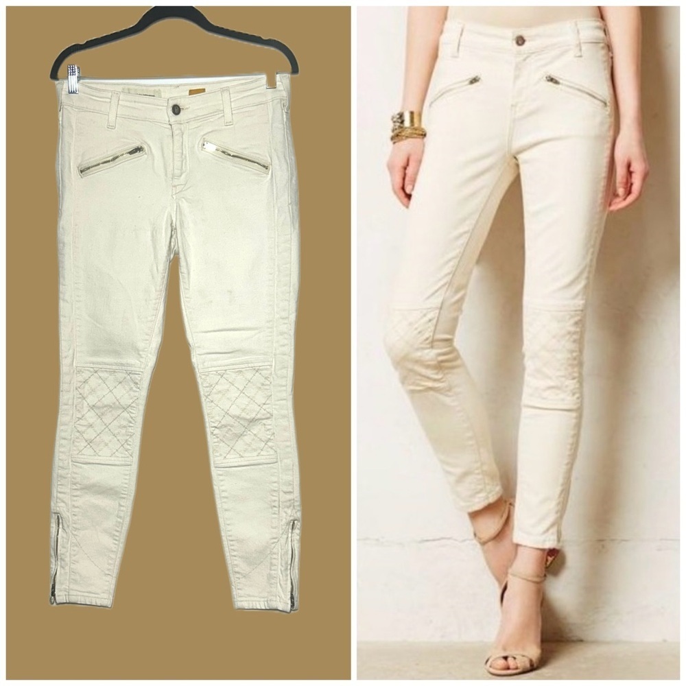 Anthropologie Pilcro & The Letterpress Moto Skinny Cream Jeans w Detailing 30 😀